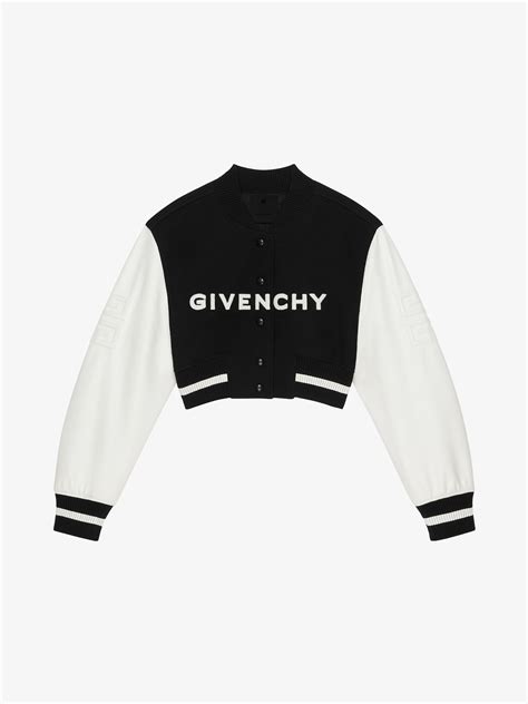 givenchy cropped varsity jacket in wool and leather|GIVENCHY cropped varsity jacket in wool and leather .